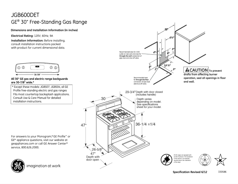 Page n°1 - Fiche technique GE JGB600DETWW