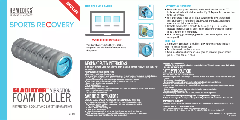 Page 1 de la notice Manuel utilisateur Homedics Gladiator