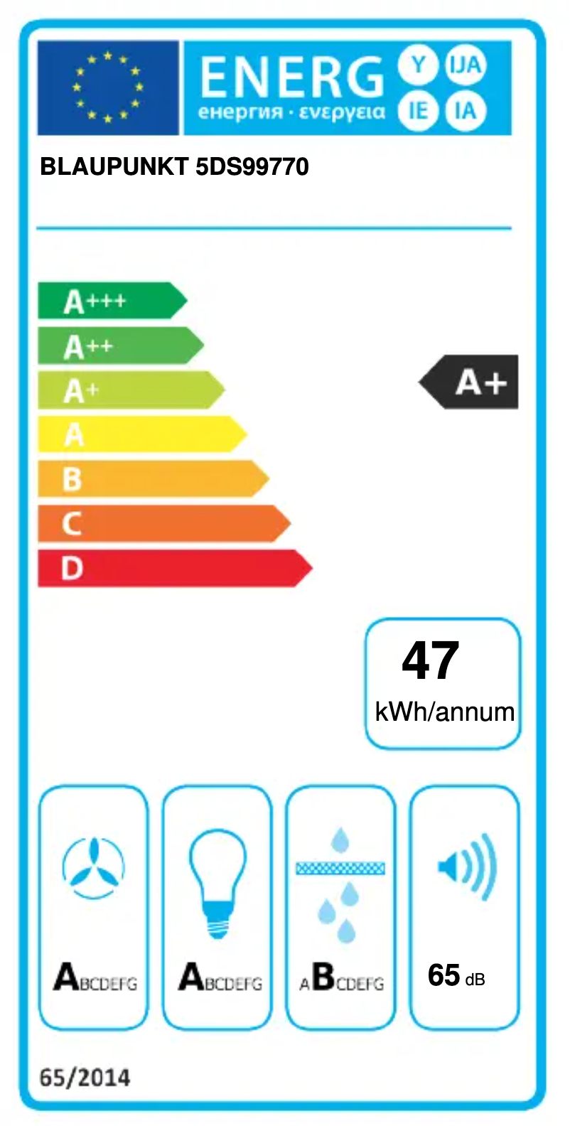 Page 1 de la notice Label énergétique Blaupunkt 5DS99770