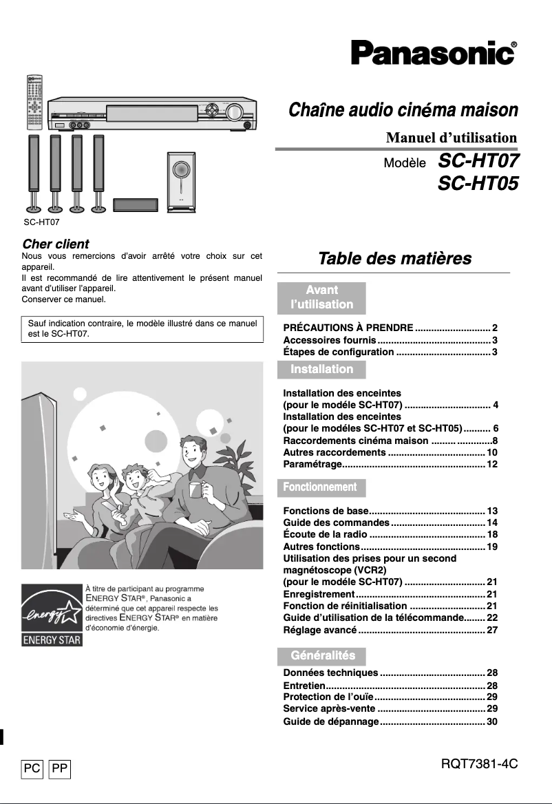 Page n°1 - Manuel utilisateur Panasonic SC-HT05