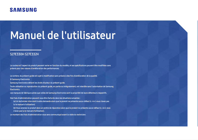 Page 1 de la notice Manuel utilisateur Samsung S27E332H