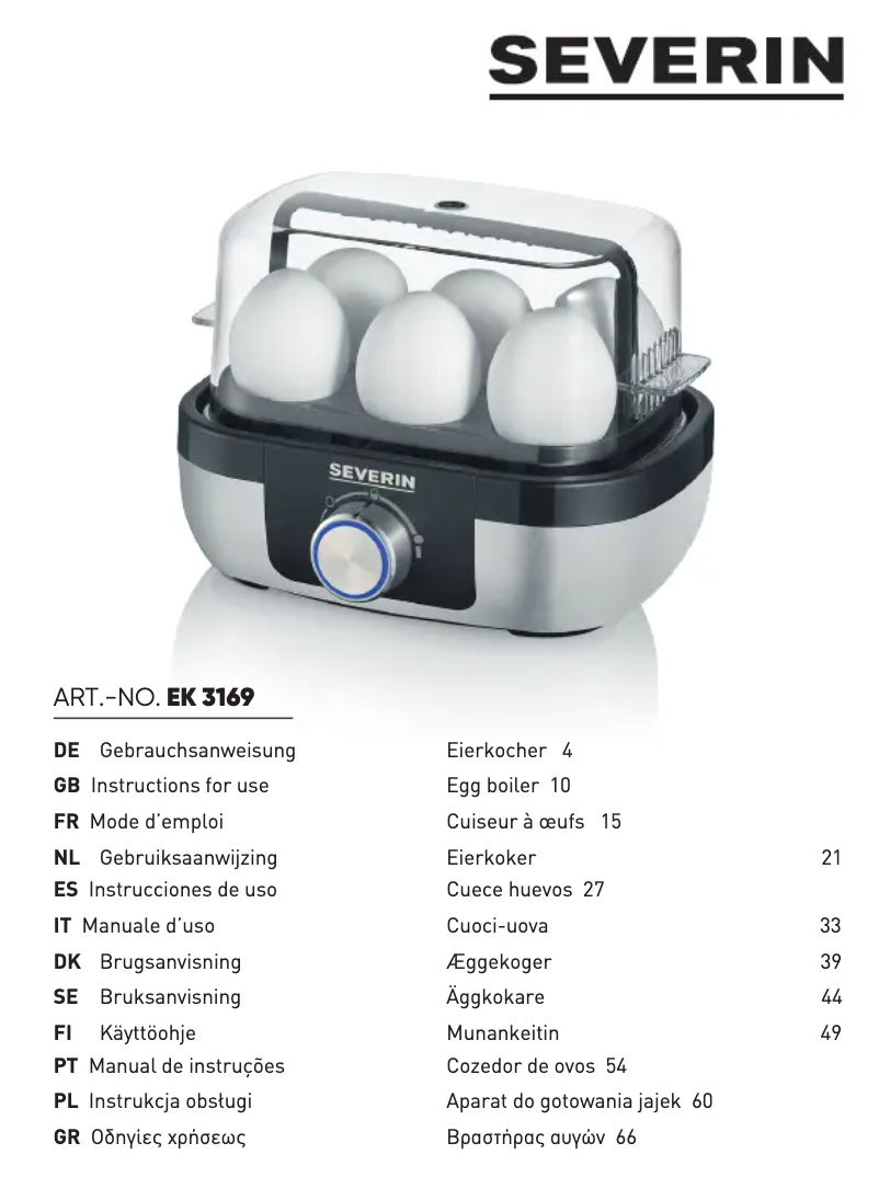 Page 1 de la notice Manuel utilisateur Severin EK 3169