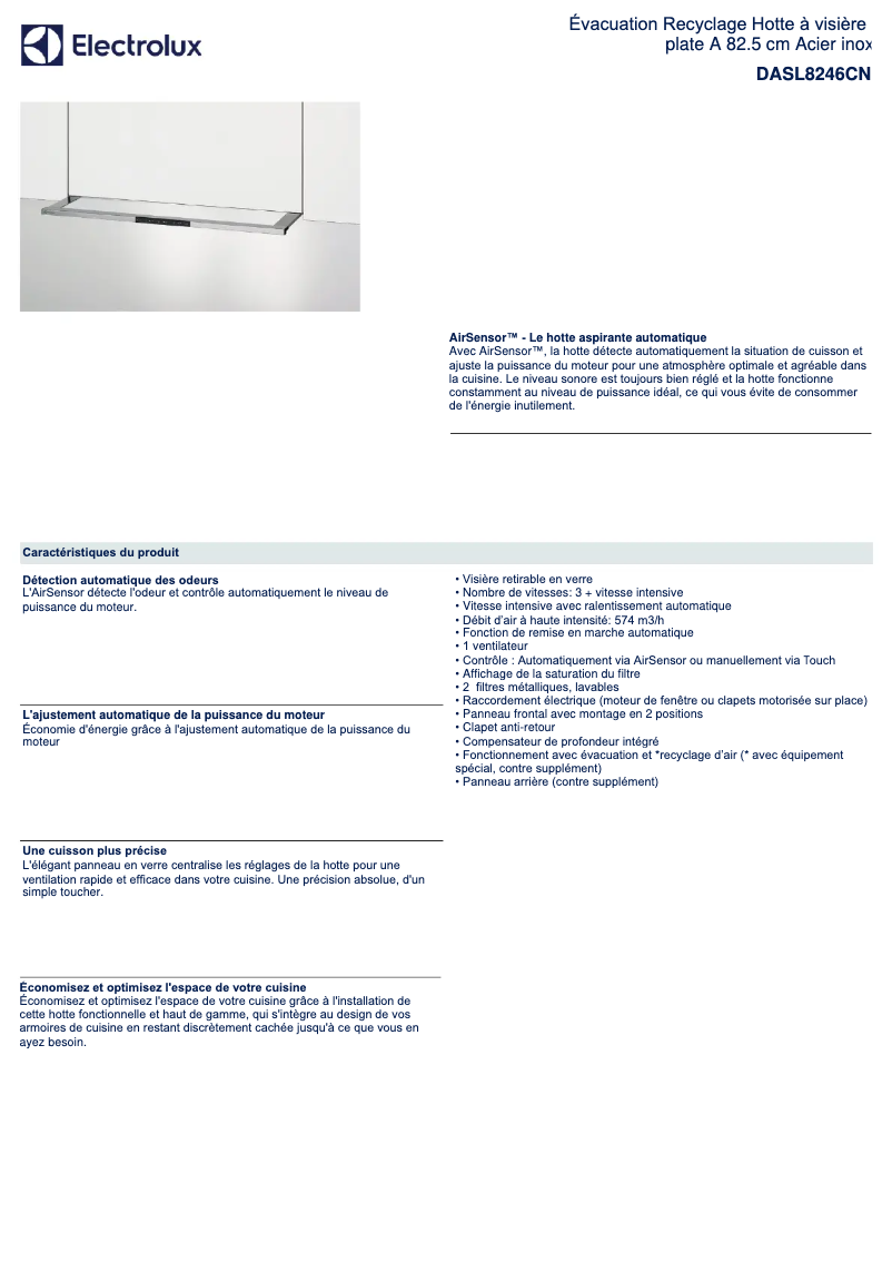 Page n°1 - Fiche technique Electrolux DASL8246CN