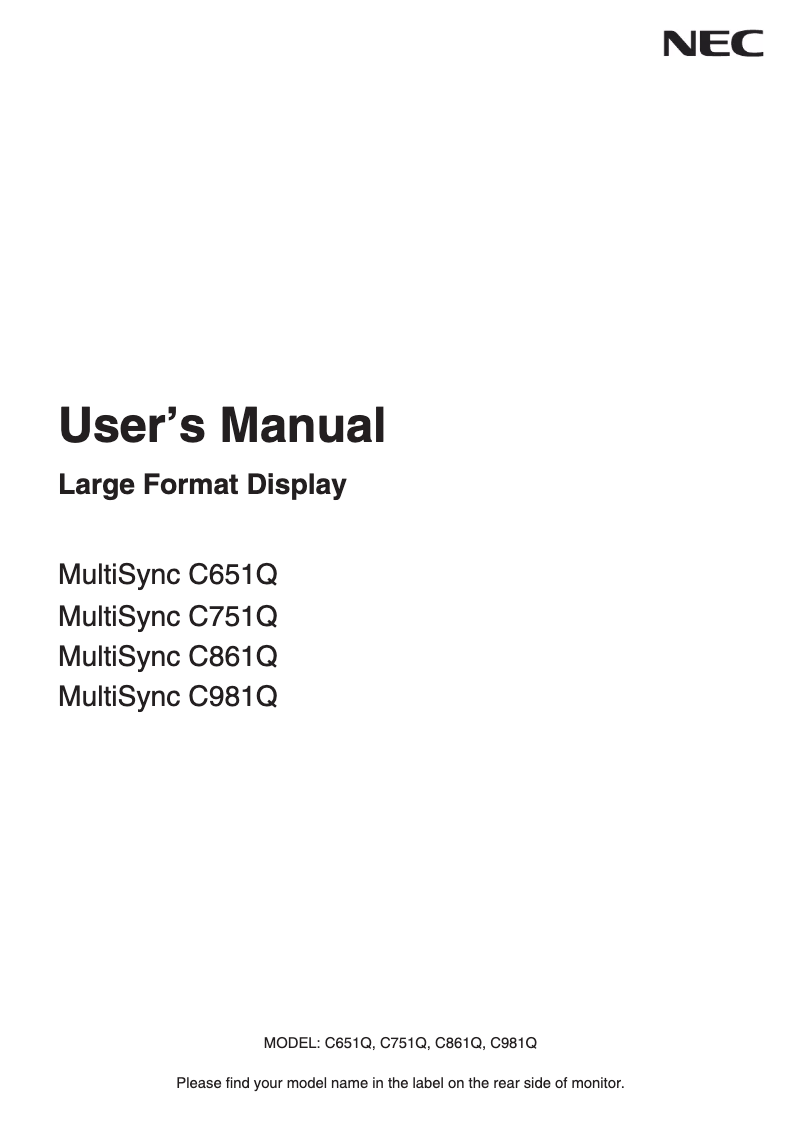 Página 1 del manual Manual de usuario NEC MultiSync C651Q