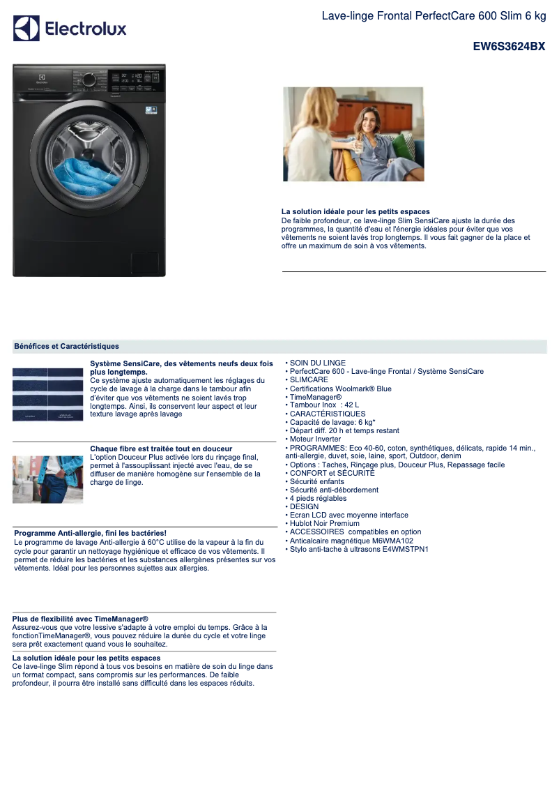 Page n°1 - Fiche technique Electrolux EW6S3624BX