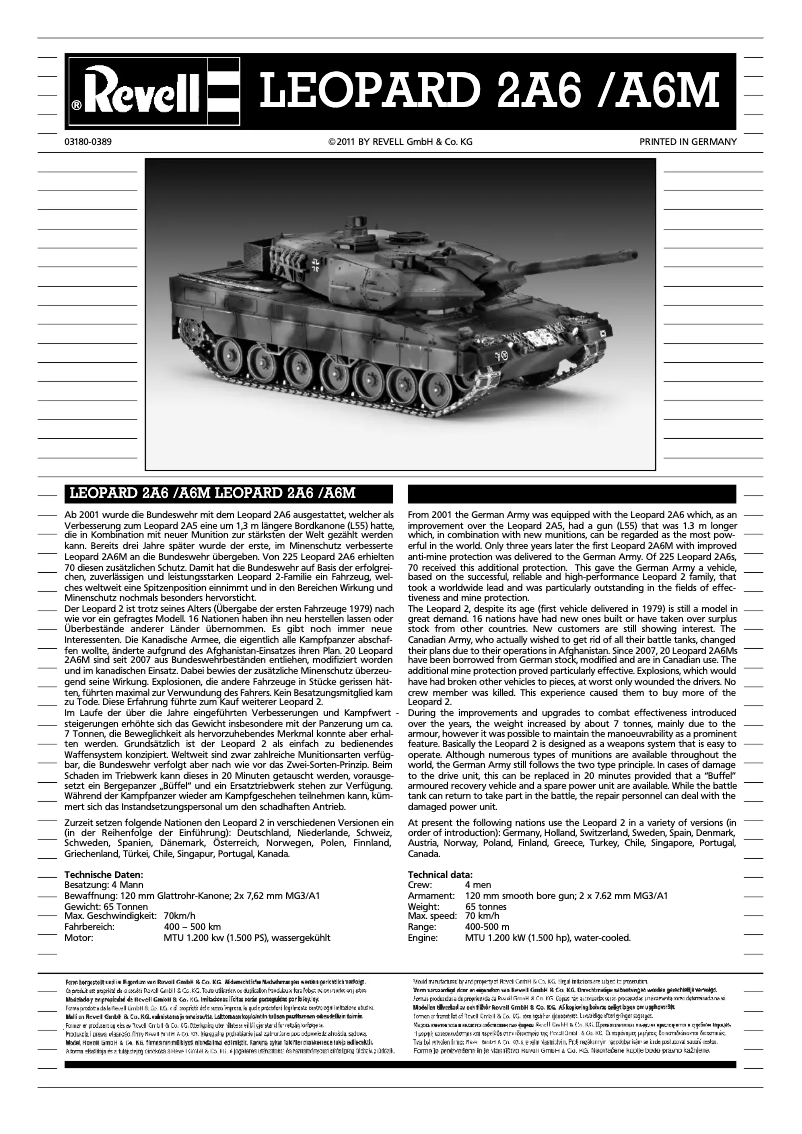 Page 1 de la notice Manuel utilisateur Revell Leopard 2 A6/A6M