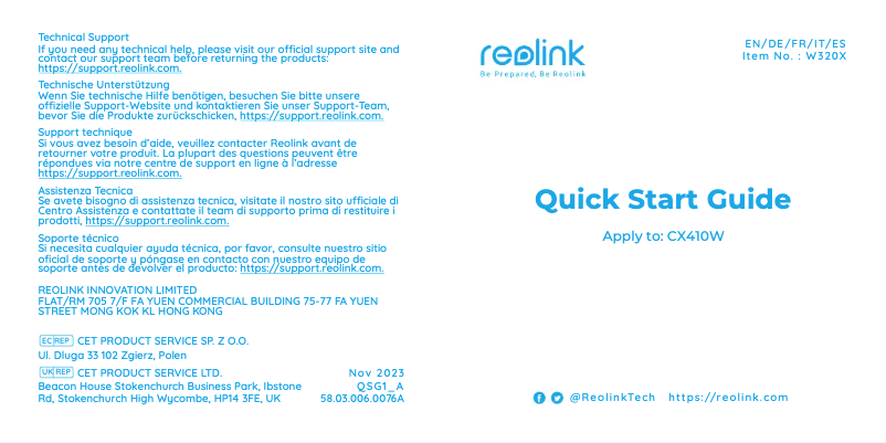 Page n°1 - Manuel utilisateur Reolink CX410W