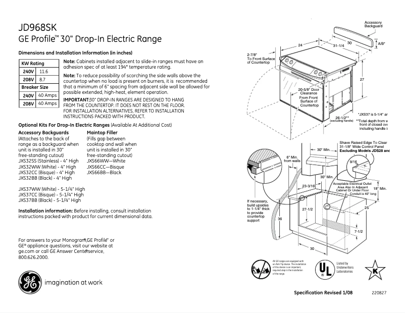 Page n°1 - Fiche technique GE Profile JD968SKSS