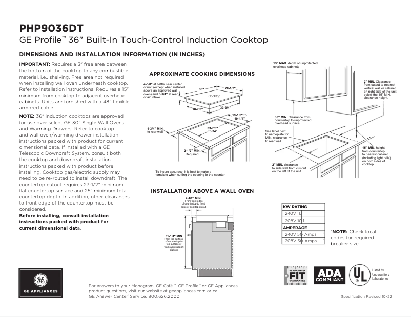 Page n°1 - Fiche technique GE Profile PHP9036DTBB