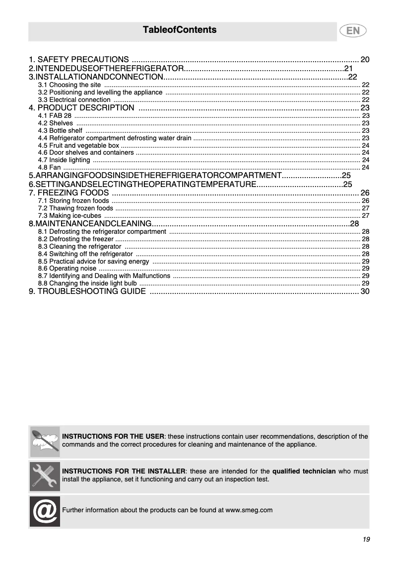 Page 1 de la notice Manuel utilisateur Smeg FAB28RCG1