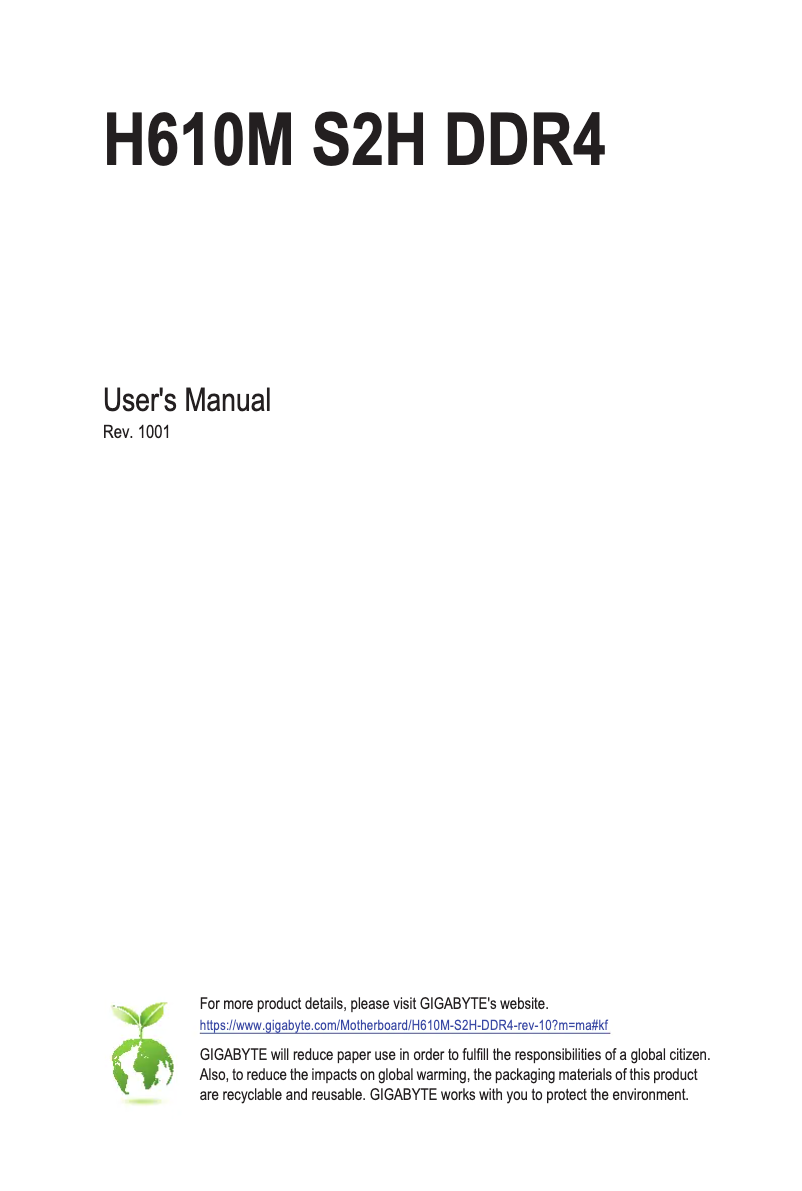 Page n°1 - Manuel utilisateur Gigabyte H610M S2H DDR4