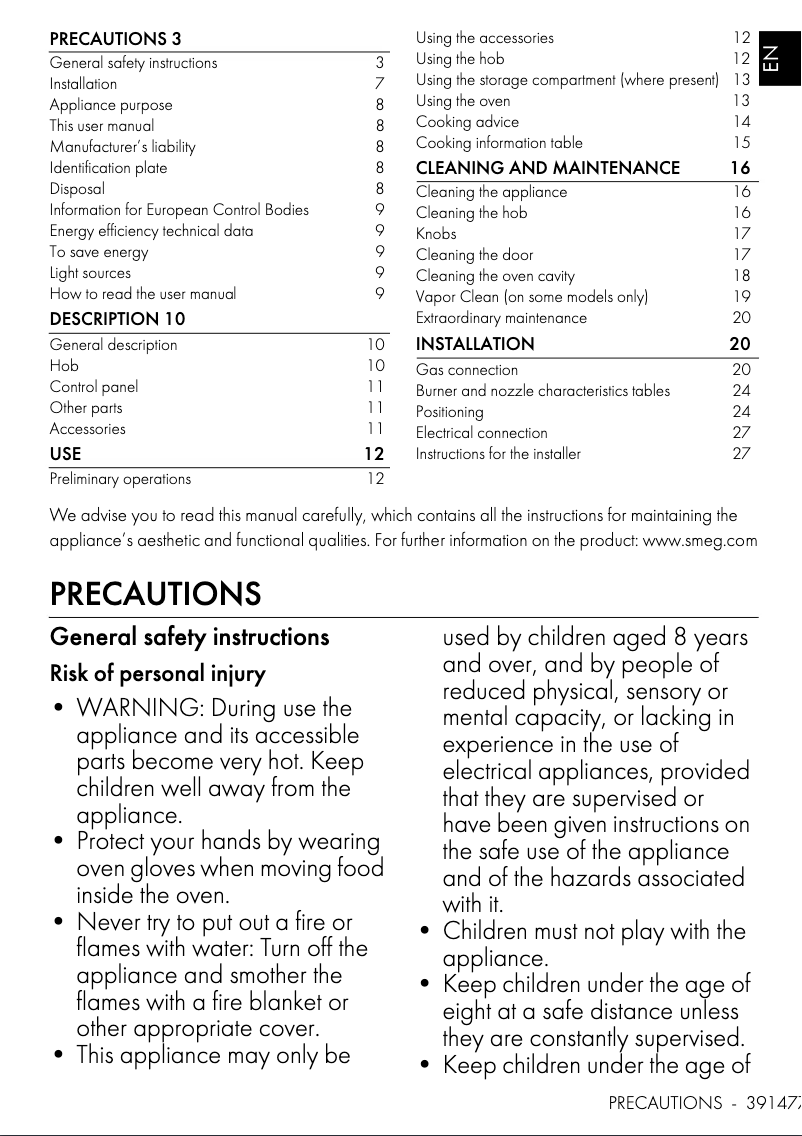 Page n°1 - Manuel utilisateur Smeg CX91GMBLNLK