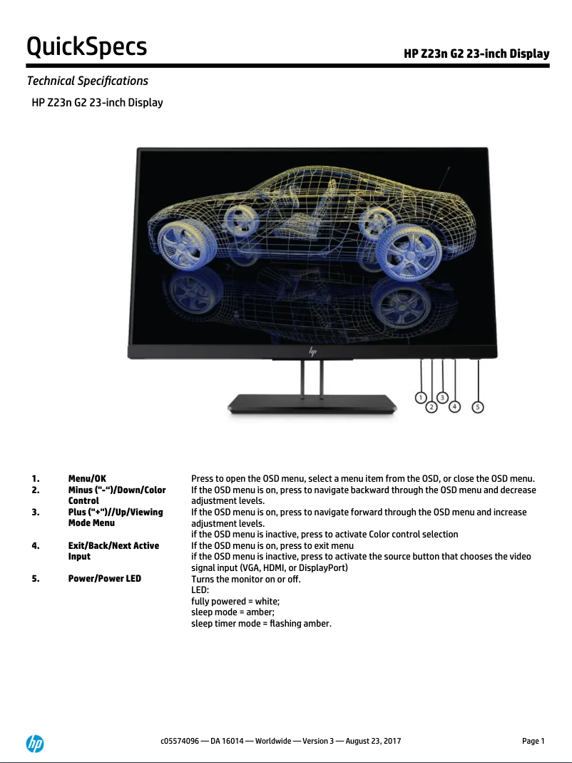 Page n°1 - Fiche technique HP Z Display Z23n G2