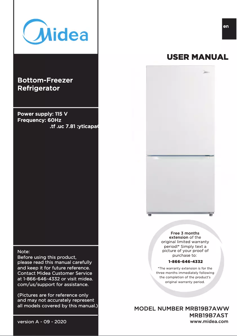 Page 1 de la notice Manuel utilisateur Midea MRB19B7AST