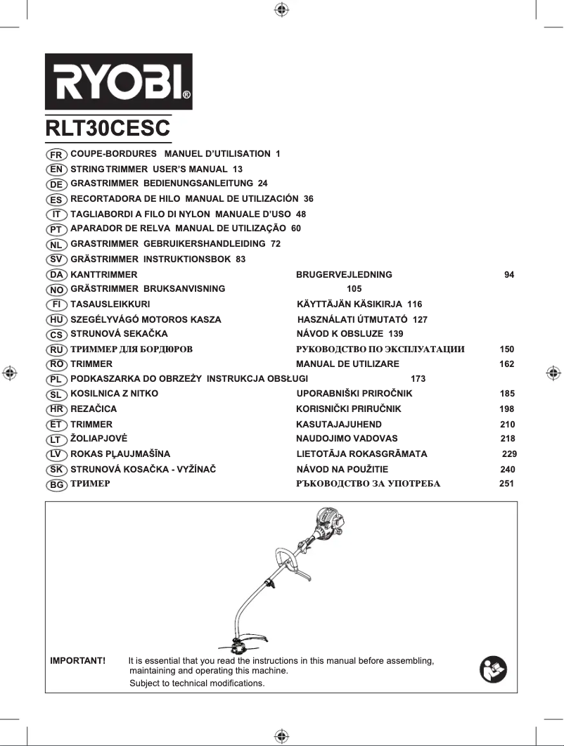 Page 1 de la notice Manuel utilisateur RYOBI RLT30CESC