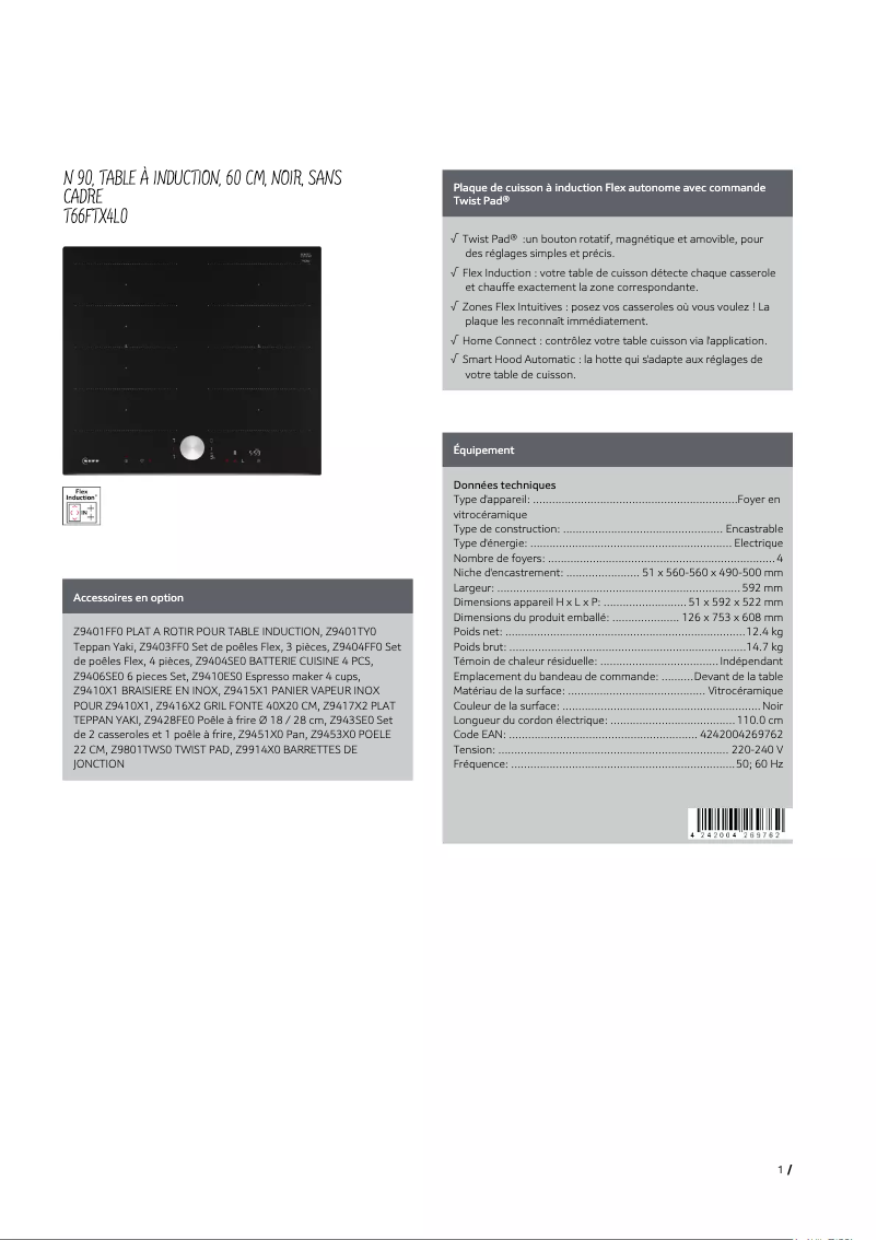 Page n°1 - Fiche technique Neff T66FTX4L0