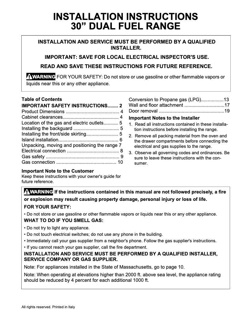 Page 1 de la notice Guide d'installation Electrolux ECFD3068AS