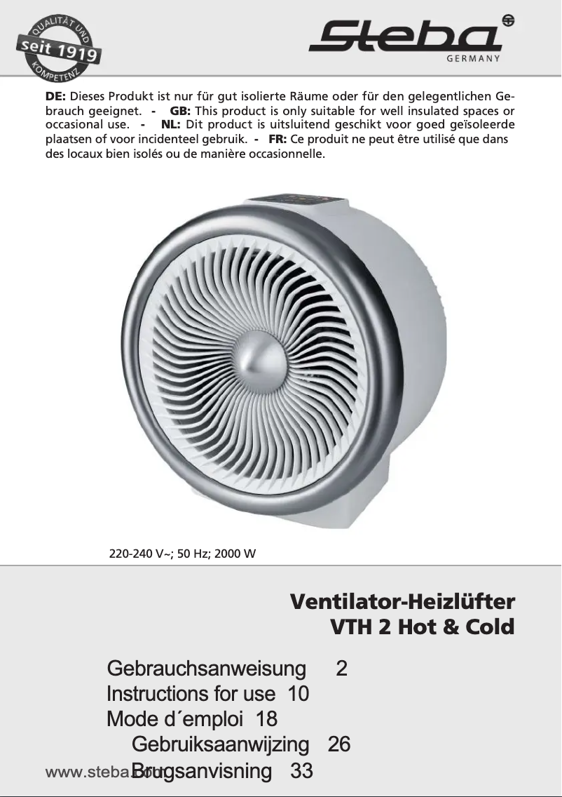 Page 1 de la notice Manuel utilisateur Steba VTH 2 Hot & Cold