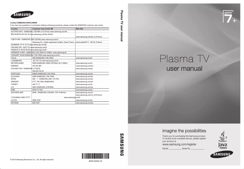 Page 1 de la notice Manuel utilisateur Samsung PS50C7000YP