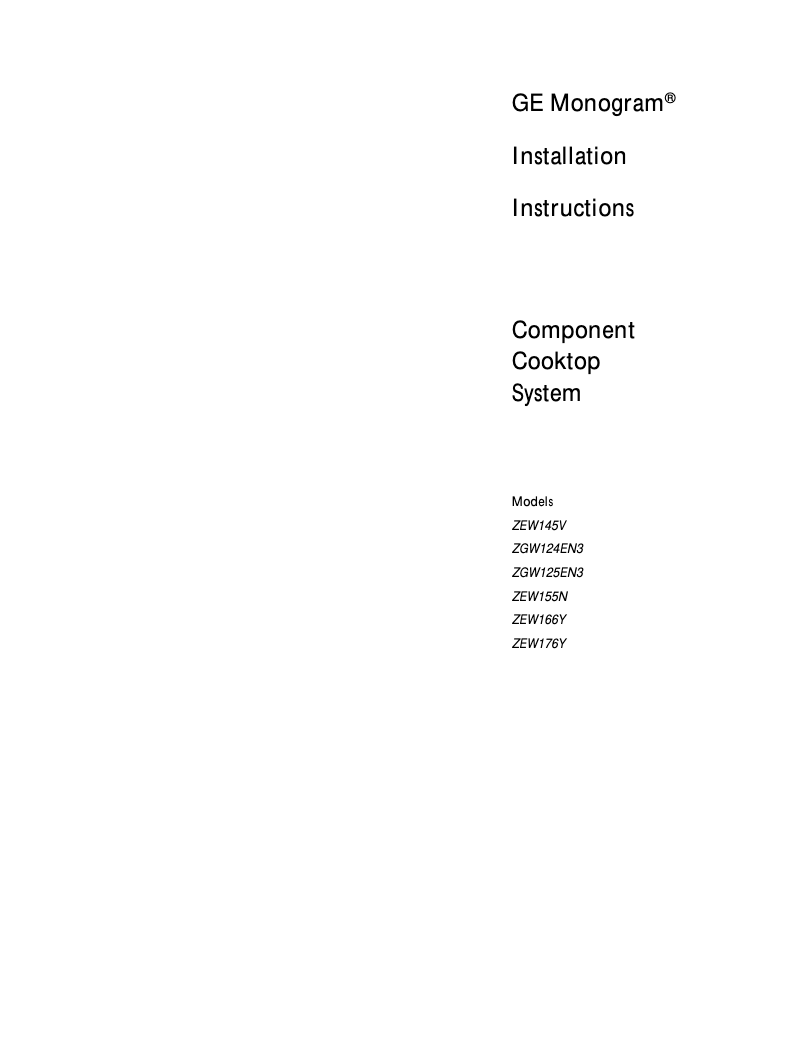 Page 1 de la notice Guide d'installation GE ZGW124ENSS