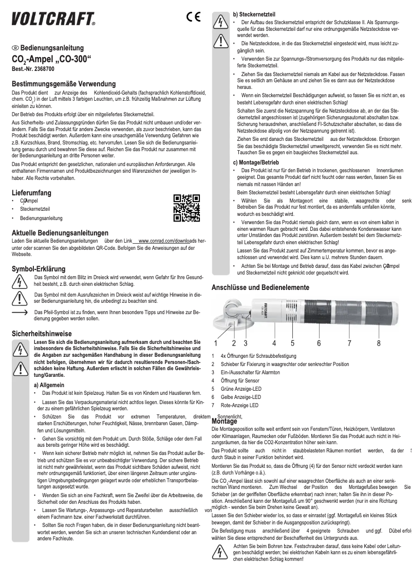 Page 1 de la notice Manuel utilisateur Voltcraft CO-300