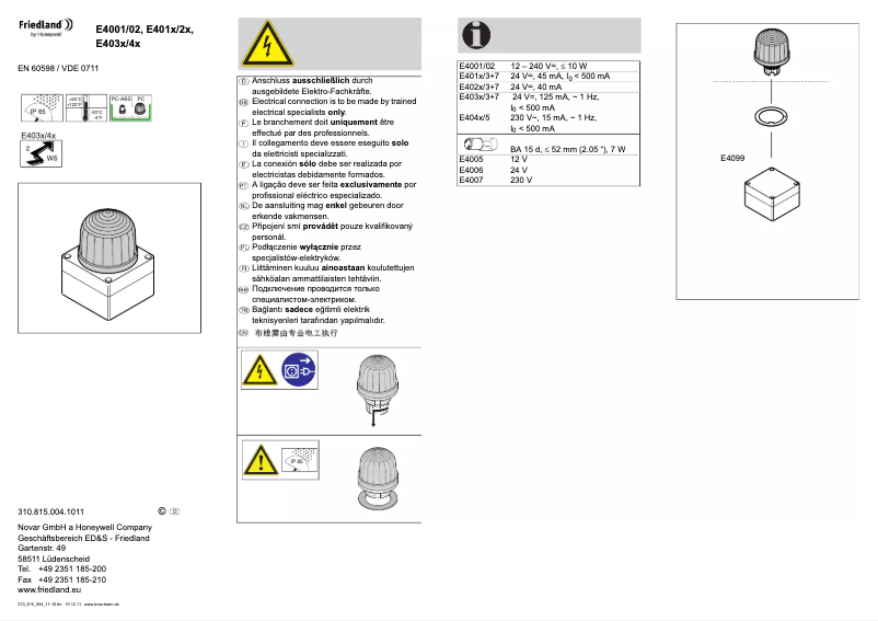 Página 1 del manual Manual de usuario Friedland E4002