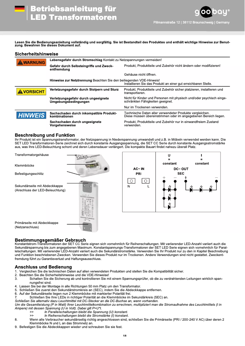 Page n°1 - Manuel utilisateur Goobay SET 12-06 LED slim