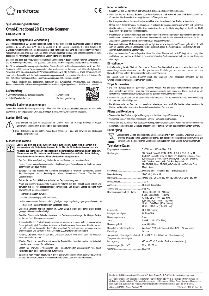 Page 1 de la notice Manuel utilisateur Renkforce RF-4353432