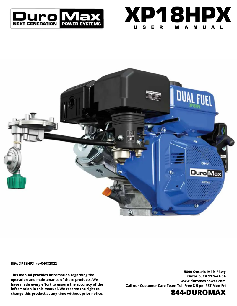 Page n°1 - Manuel utilisateur DuroMax XP18HPX