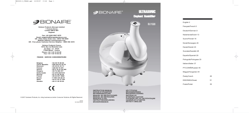 Page n°1 - Manuel utilisateur Bionaire BU1500-I