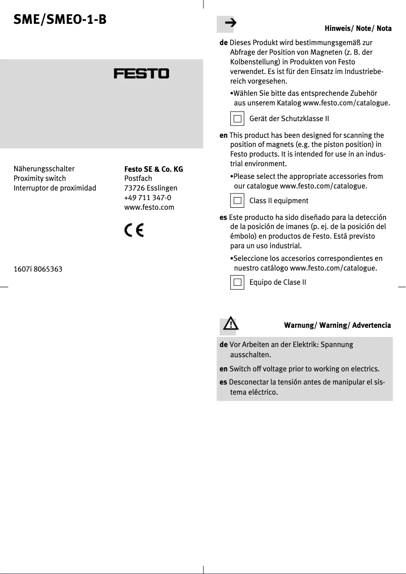 Page n°1 - Manuel utilisateur Festo SMEO-1-B