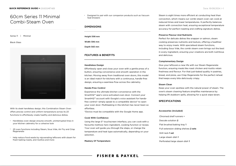 Page n°1 - Fiche technique Fisher & Paykel OS60SMTNB1