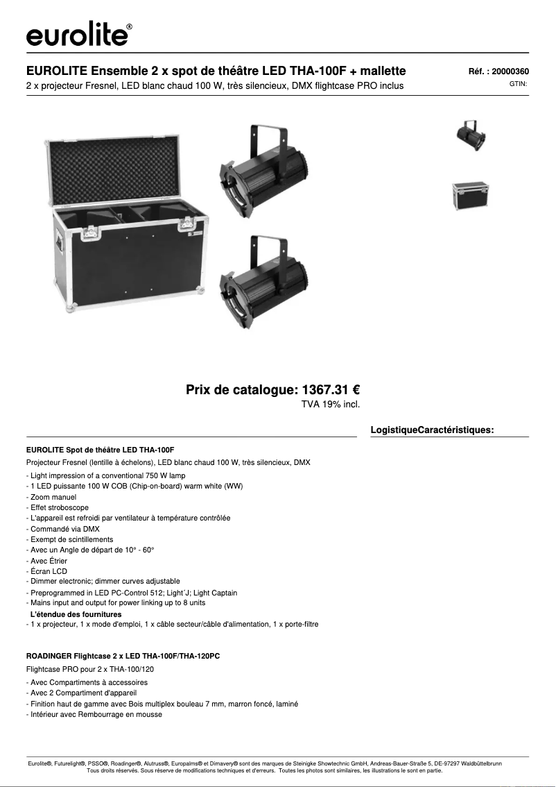 Página 1 del manual Ficha técnica Eurolite LED THA-100F