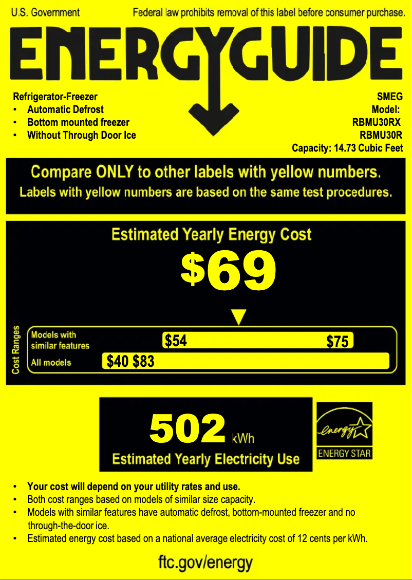 Page n°1 - Label énergétique Smeg RBMU30RX