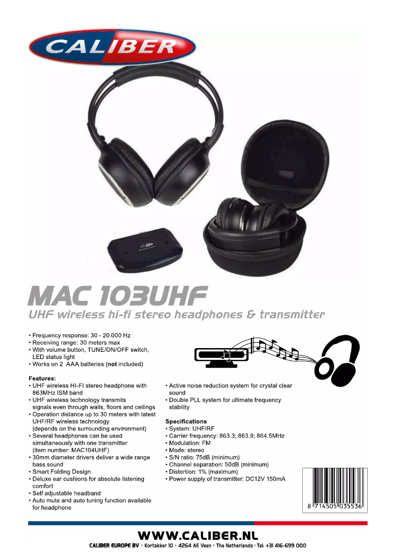 Page 1 de la notice Manuel utilisateur Caliber MAC 103UHF