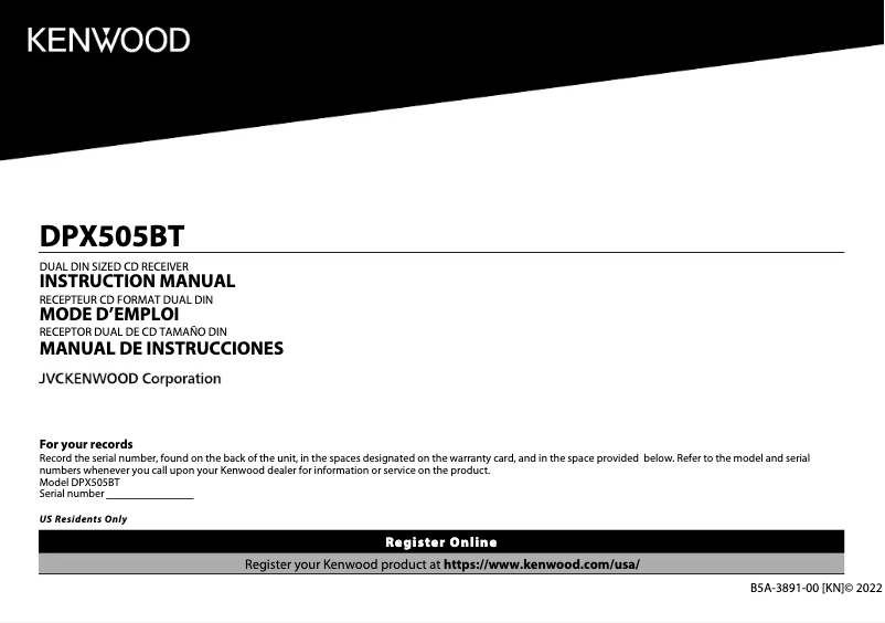 Page 1 de la notice Manuel utilisateur Kenwood DPX505BT