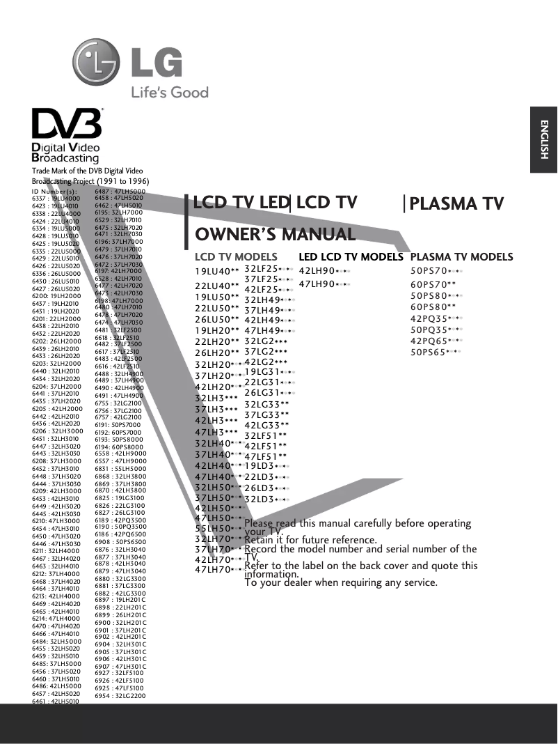 Image de la première page du manuel de l'appareil 37LH201C