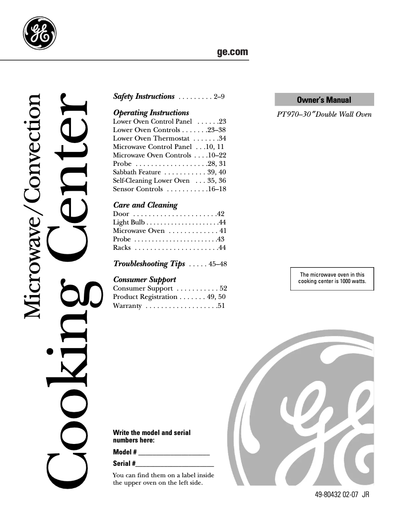 Page n°1 - Manuel utilisateur GE PT970DRBB