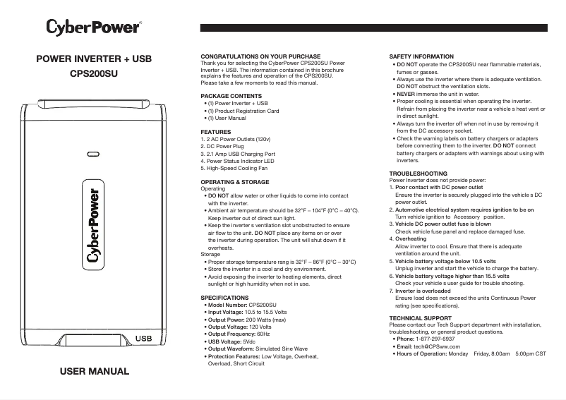 Page 1 de la notice Manuel utilisateur CyberPower CPS200SU