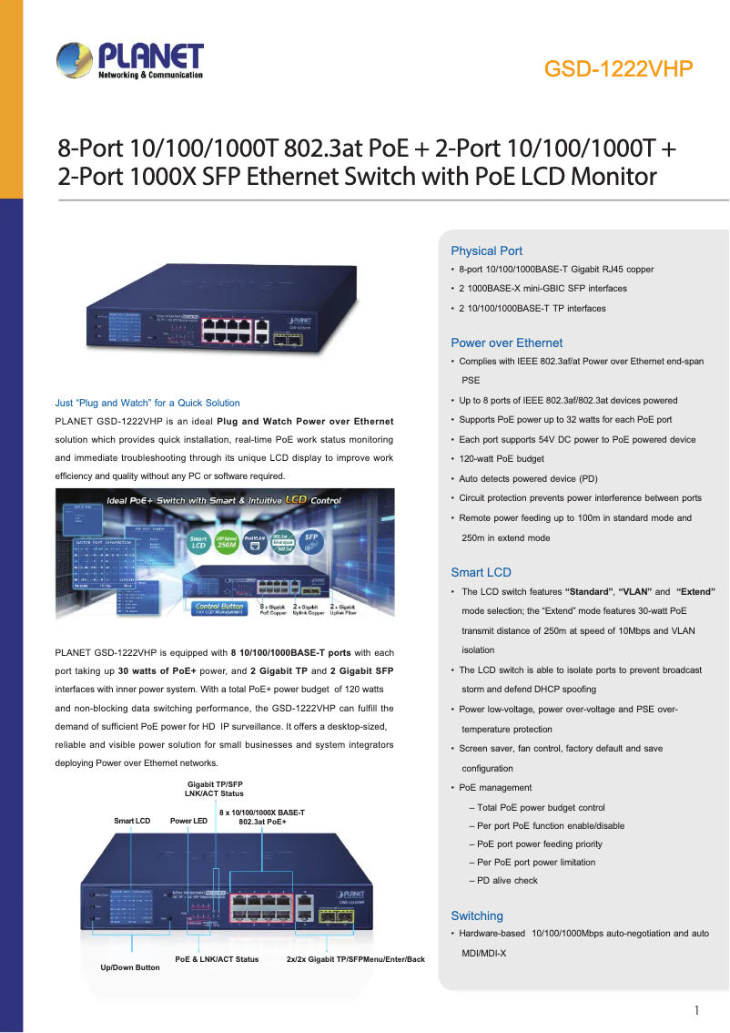Page n°1 - Fiche technique Planet GSD-1222VHP