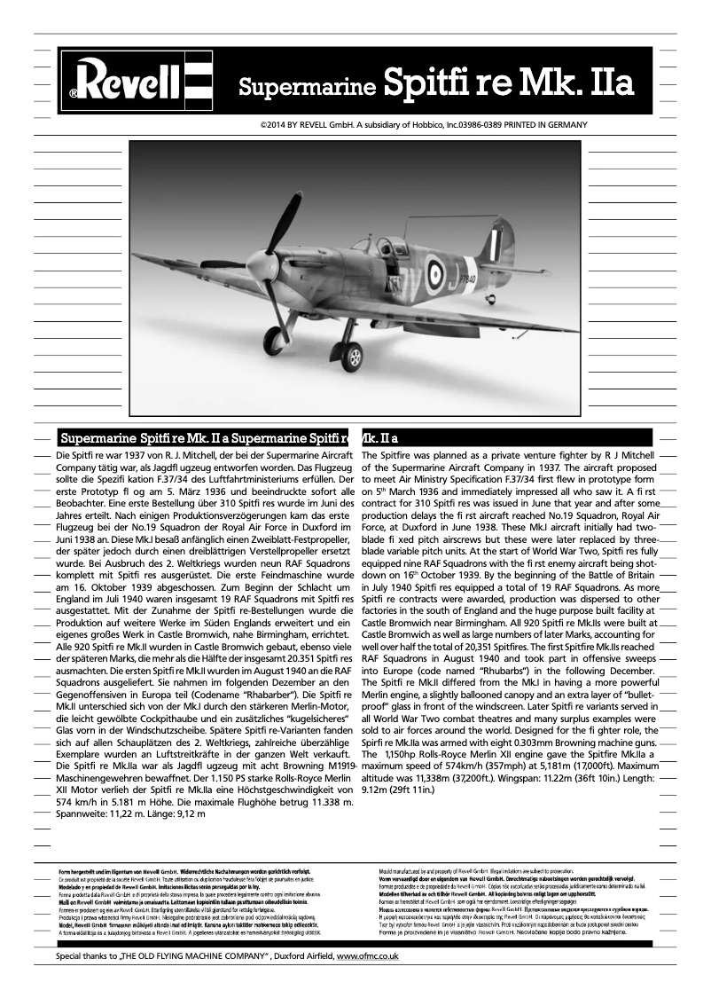 Image de la première page du manuel de l'appareil Supermarine SPITFIRE Mk.IIa