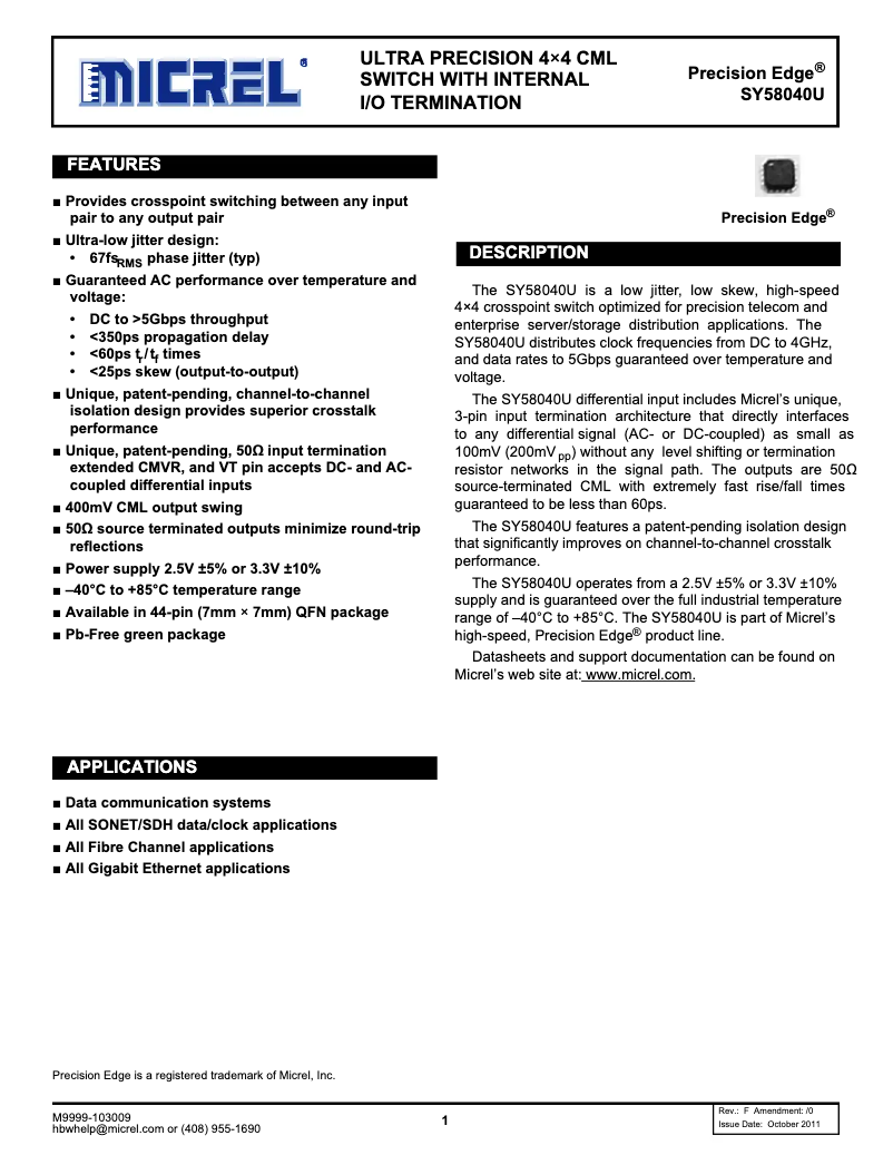 Page 1 de la notice Manuel utilisateur Microchip SY58040U