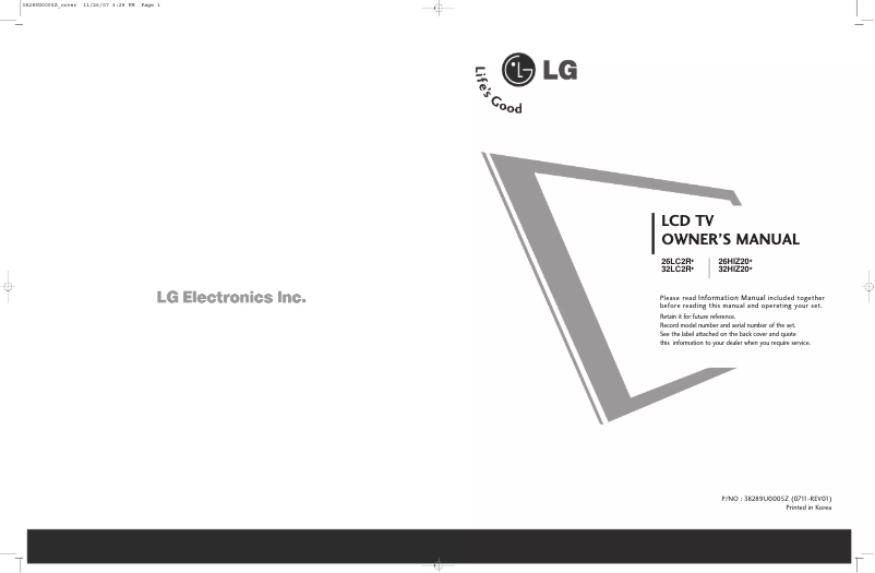 Page 1 de la notice Manuel utilisateur LG 26HIZ20