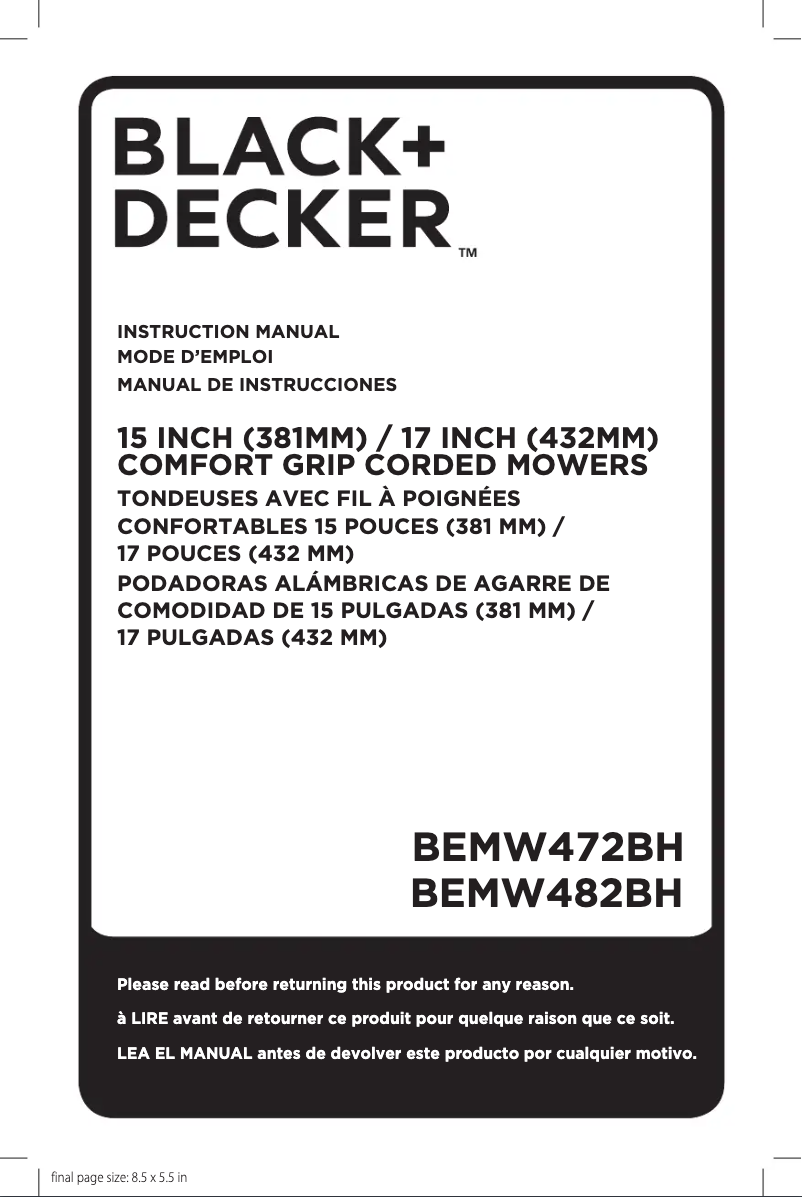 Image de la première page du manuel de l'appareil BEMW472BH