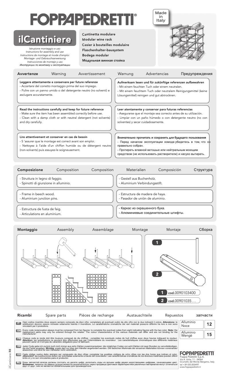 Page 1 de la notice Manuel utilisateur Foppapedretti ilCantiniere