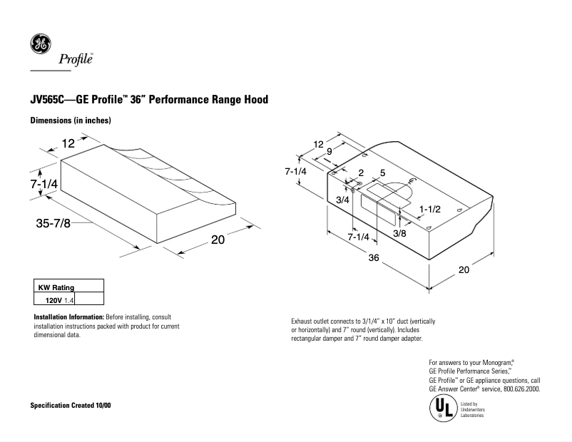 Imagen de la primera página del manual del dispositivo Profile JV565CCC