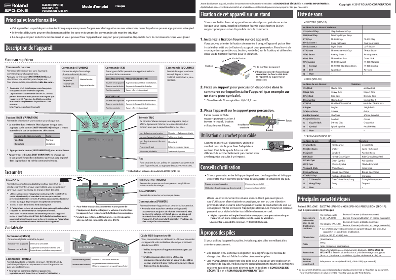 Page n°1 - Manuel utilisateur Roland SPD::ONE Kick