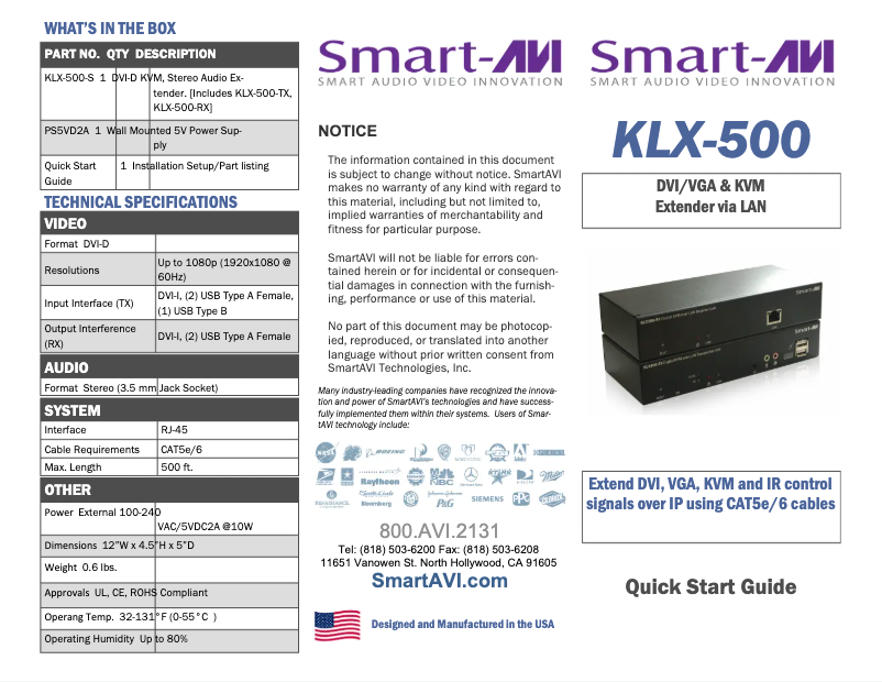 Page 1 de la notice Manuel utilisateur Smart-AVI KLX-TX500S