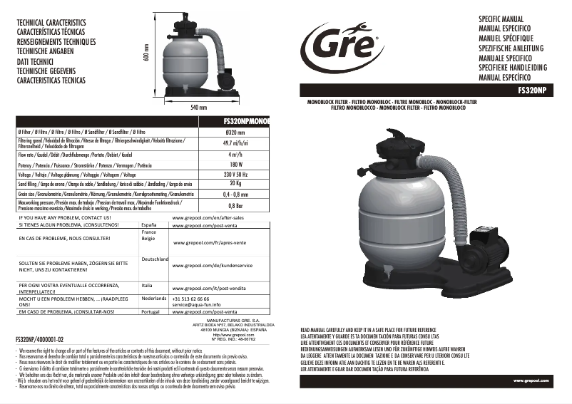 Page 1 de la notice Manuel utilisateur Gre FS320NP