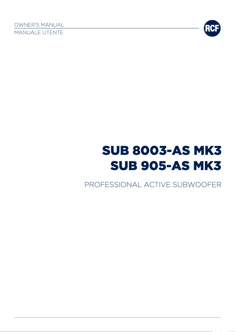 Page 1 de la notice Manuel utilisateur RCF SUB 905-AS MK3